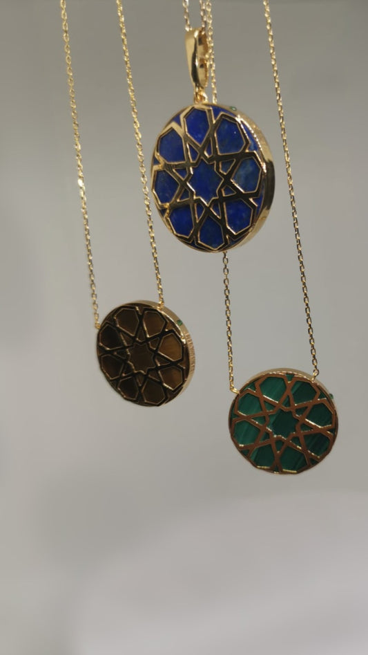 Arabie Necklace crafted in 18k yellow gold with natural Tiger Eye stone